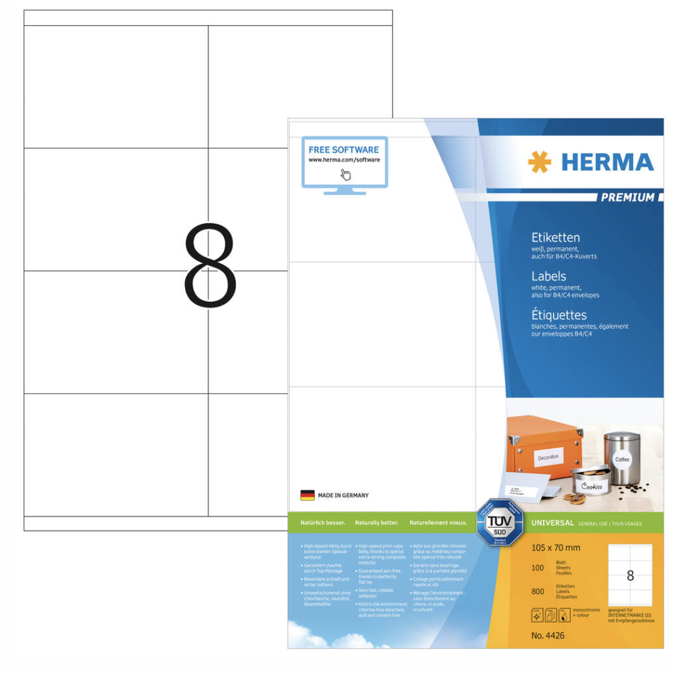 HERMA Premium White Labels A4 105 x 70mm 4426